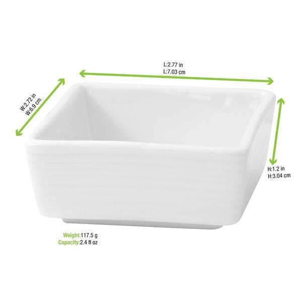 PacknWood 210MBPCUB7, 2 Oz Mini White Square Porcelain Sauce Dish, 24/PK
