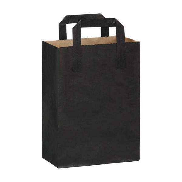 PacknWood 210MCABN, 7-inch Black Mini Paper Bag with Handle, 250/CS