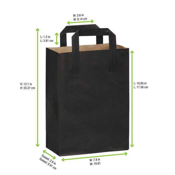 PacknWood 210MCABN, 7-inch Black Mini Paper Bag with Handle, 250/CS