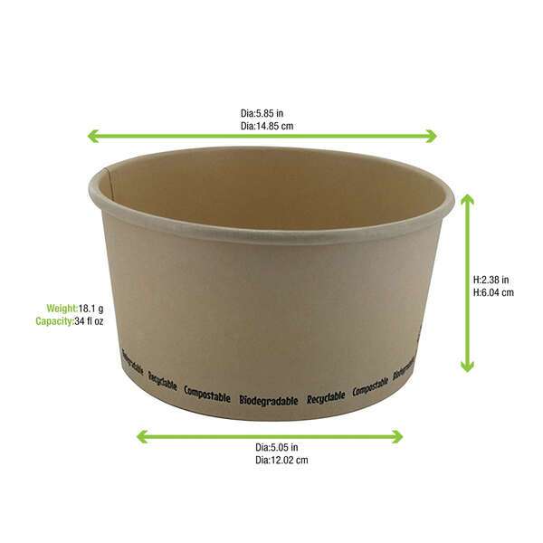 PacknWood 210PCPLA1000, 34 Oz Compostable Round Bamboo Fiber "Buckaty" Salad Box, 360/CS