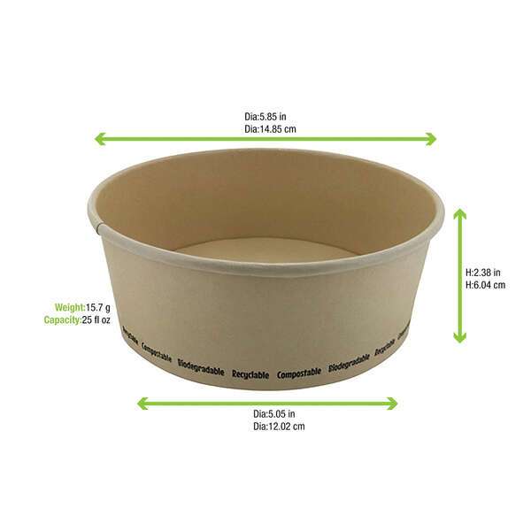 PacknWood 210PCPLA750, 25 Oz Compostable Round Bamboo Fiber "Buckaty" Salad Box, 360/CS