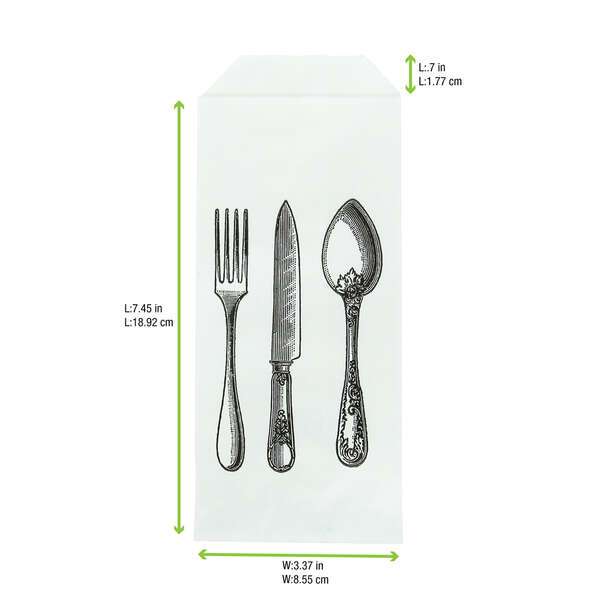 PacknWood 210SACHCV, 8-inch White Paper Bag Cutlery With Logo, 1000/CS