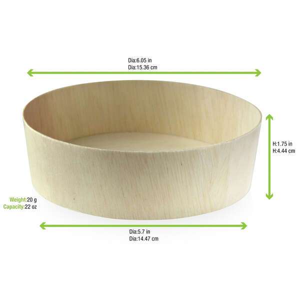 PacknWood 210SAMBOL155, 24 Oz Round Wooden Bowl, 100/PK