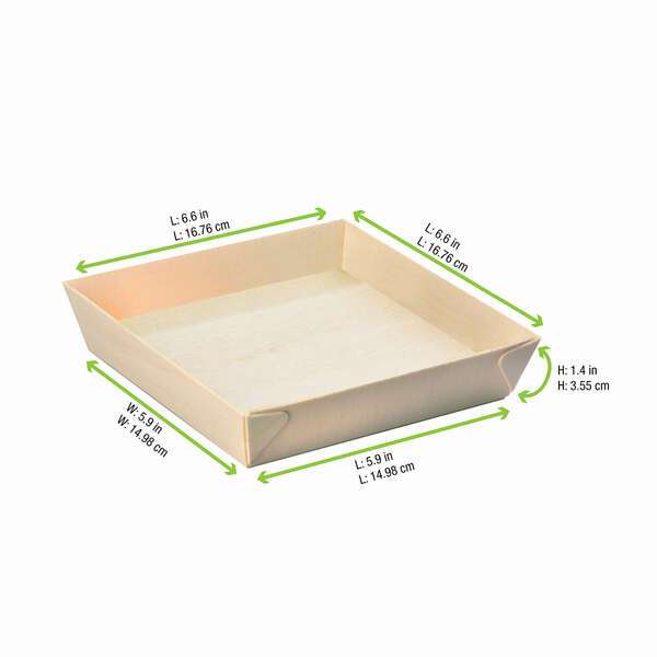 PacknWood 210SAMBQ170, 28 Oz Square "Samurai" Wooden Tray, 100/PK