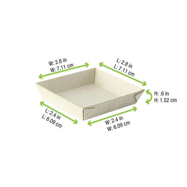 PacknWood 210SAMBQ70, 2 Oz Samurai Mini Square Wooden Tray, 200/CS