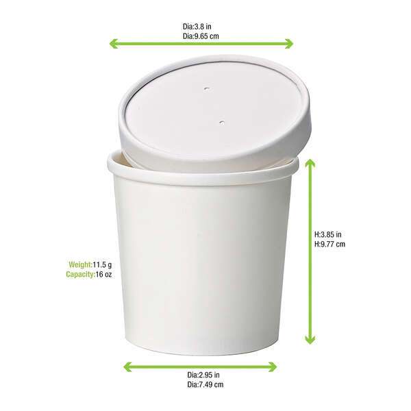 PacknWood 210SOUP16, 16 Oz White Sturdy Paper Cup for Cold & Hot Servings, 500/CS