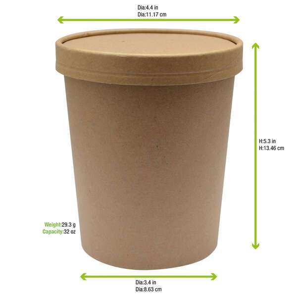 PacknWood 210SOUPCOK32, 32 Oz Brown Kraft Soup Cup with Kraft Lid Included, 250/CS