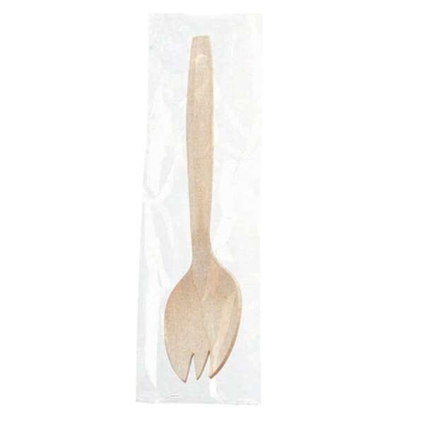 PacknWood 210SPKBEM, 5.7-inch Wooden Spork Individually Wrapped, 250/CS