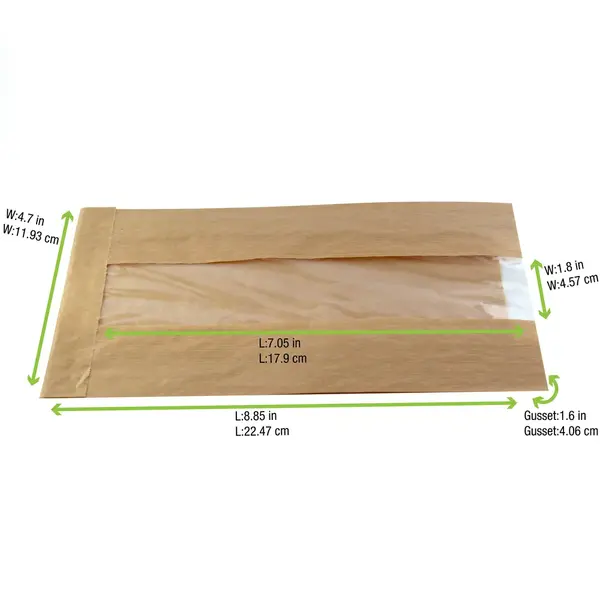 PacknWood 210SVIS2212, 8.7-inch Brown Kraft Bag with Window, 1000/CS