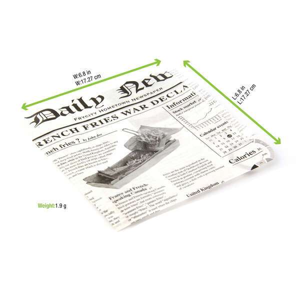 PacknWood 2CHPAPNEWS171, 6.7-inch White Bag Opens 2 Sides with Newspaper Design, 1000/CS