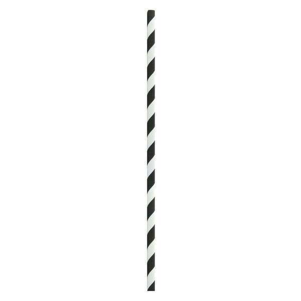 PacknWood 8NPCHP19BLK1, 7.75-inch Unwrapped Black & White Striped Paper Straws, 300/CS