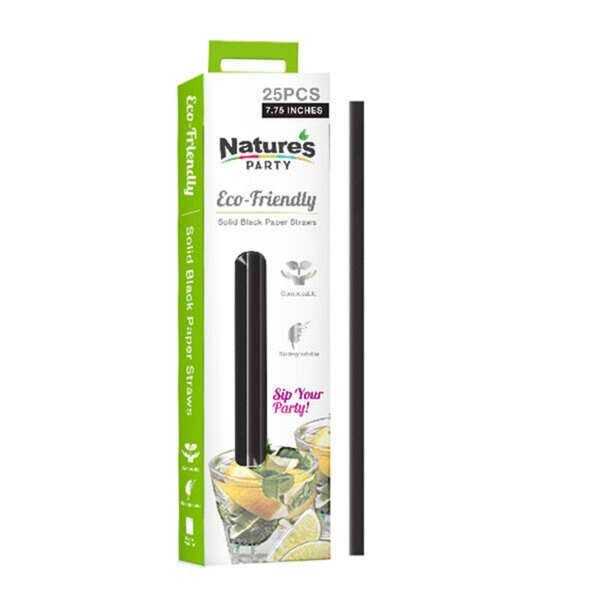 PacknWood 8NPCHP19FB1, 7.75-inch Unwrapped Full Black Paper Straws, 300/CS