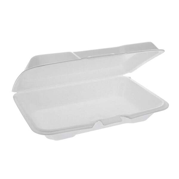Pactiv YTH102070000, 9.3x6.5x1.3-Inch PS Foam Shallow Hinged Lid Rectangular Container, 150/CS