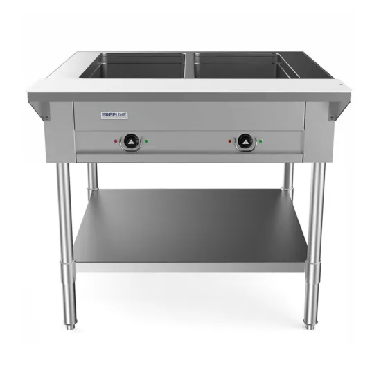 Prepline EST30-2O, 32-Inch Two Well Electric Hot Food Steam Table with Undershelf - 120V, 1000W