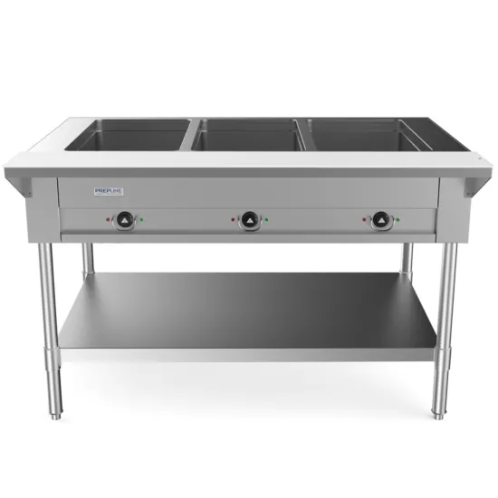 Prepline EST48-3O, 48-Inch Three Well Electric Hot Food Steam Table with Undershelf - 120V, 1500W