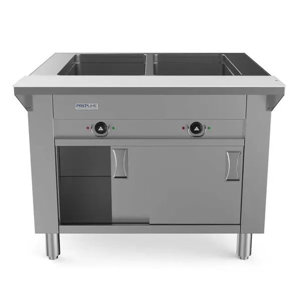 Prepline ESTC30-2S, 32-Inch Two Pan Sealed Well Electric Hot Food Steam Table with Enclosed Base and Sliding Doors - 120V, 1000W