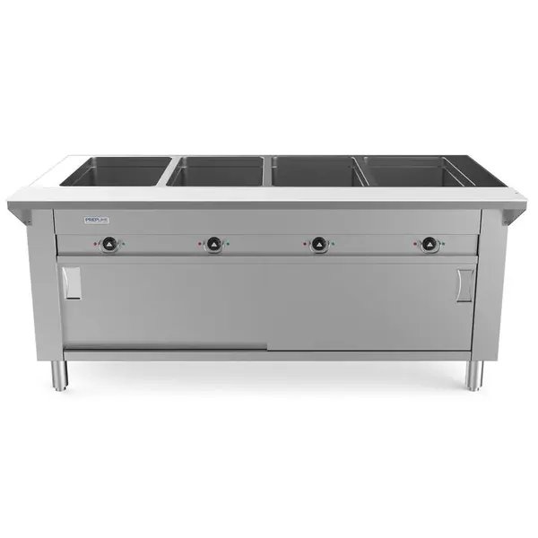 Prepline ESTC60-4S-110, 60-Inch Four Pan Sealed Well Electric Hot Food Steam Table with Enclosed Base and Sliding Doors - 110V