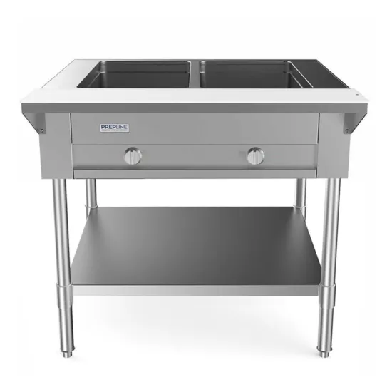 Prepline GST30-2O, 32-Inch Two Well Gas Hot Food Steam Table with Undershelf