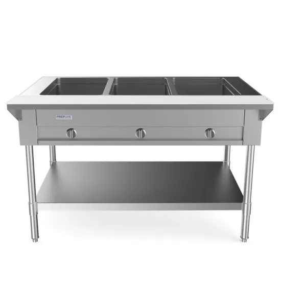Prepline GST48-3O, 48-Inch Three Well Gas Hot Food Steam Table with Undershelf
