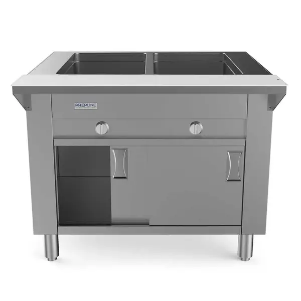 Prepline GSTC30-2S, 32-Inch Two Pan Sealed Well Gas Hot Food Steam Table with Enclosed Base and Sliding Doors