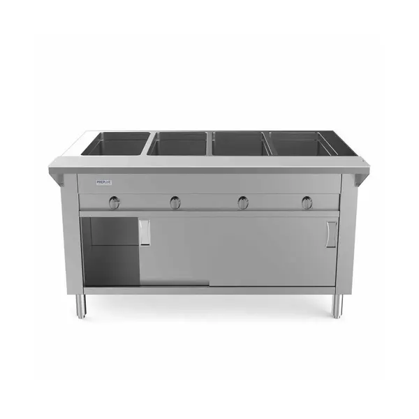 Prepline GSTC60-4S, 60-Inch Four Pan Sealed Well Gas Hot Food Steam Table with Enclosed Base