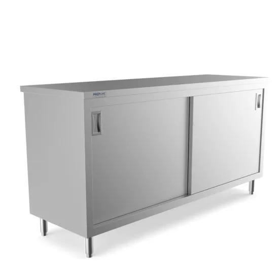Prepline PC-2472, 24x72-Inch Stainless Steel Enclosed Base Work Table w/ Sliding Doors and Adjustable Shelf, NSF