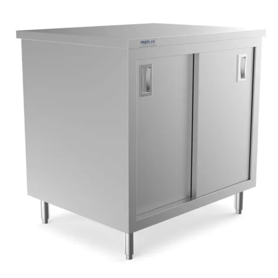 Prepline PC-3036, 30x36-Inch Stainless Steel Enclosed Base Work Table w/ Sliding Doors and Adjustable Shelf, NSF