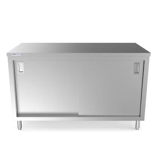 Prepline PC-3060, 30x60-Inch Stainless Steel Enclosed Base Work Table w/ Sliding Doors and Adjustable Shelf, NSF