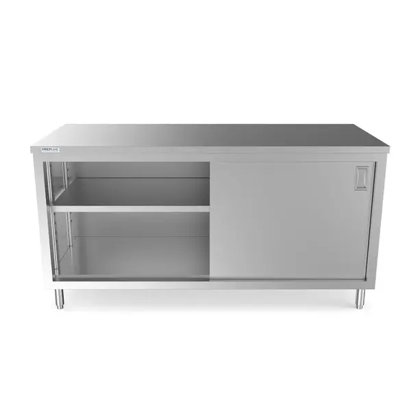 Prepline PC-3072, 30x72-Inch Stainless Steel Enclosed Base Work Table with Sliding Doors and Adjustable Shelf, NSF