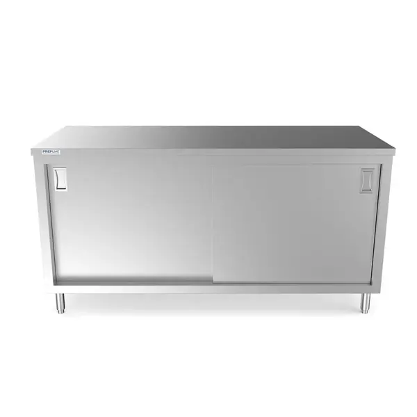 Prepline PC-3072, 30x72-Inch Stainless Steel Enclosed Base Work Table with Sliding Doors and Adjustable Shelf, NSF