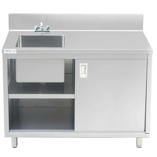 Prepline PCST-2448, 24x48-Inch Stainless Steel Enclosed Base Work Table with Sink and Sliding Doors