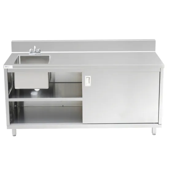 Prepline PCST-2472, 24x72-Inch Stainless Steel Enclosed Base Work Table with Sink and Sliding Doors