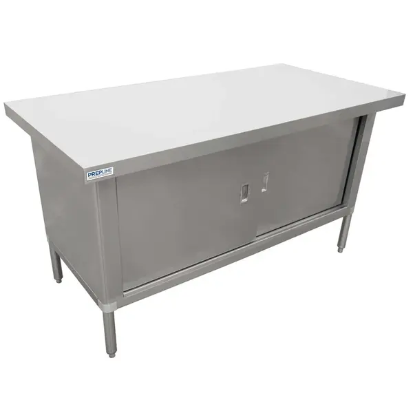 Prepline PTC-2472, 24x72-inch 304 Stainless Steel Enclosed Base Worktable with Sliding Doors