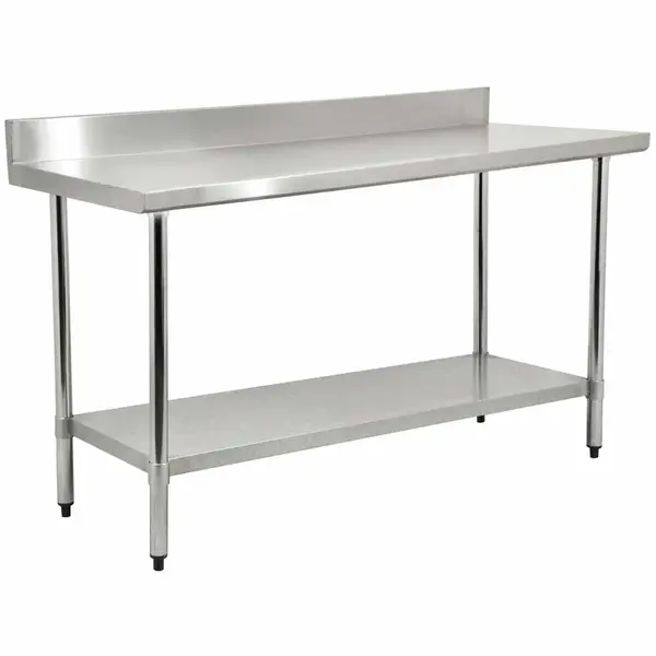 Prepline PWTG-2472-4BS, 24x72-inch Stainless Steel Worktable with Undershelf & 4-inch Backsplash