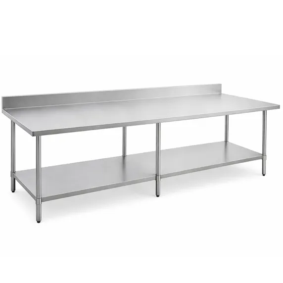 Prepline PWTG-3084-4BS, 30x84-Inch Stainless Steel Worktable with Undershelf with 4-Inch Backsplash