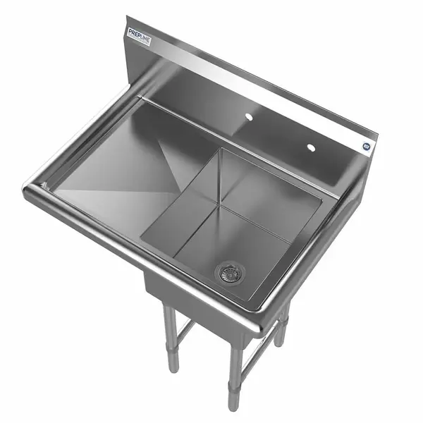 Prepline XS1C-1416-L, 28.5-inch 1-Compartment Commercial Sink with Left Drainboard, 14x16-inch Bowls
