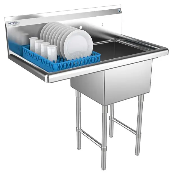 Prepline XS1C-1818-L, 38.5-inch 1-Compartment Commercial Sink with Left Drainboard, 18x18-inch Bowls