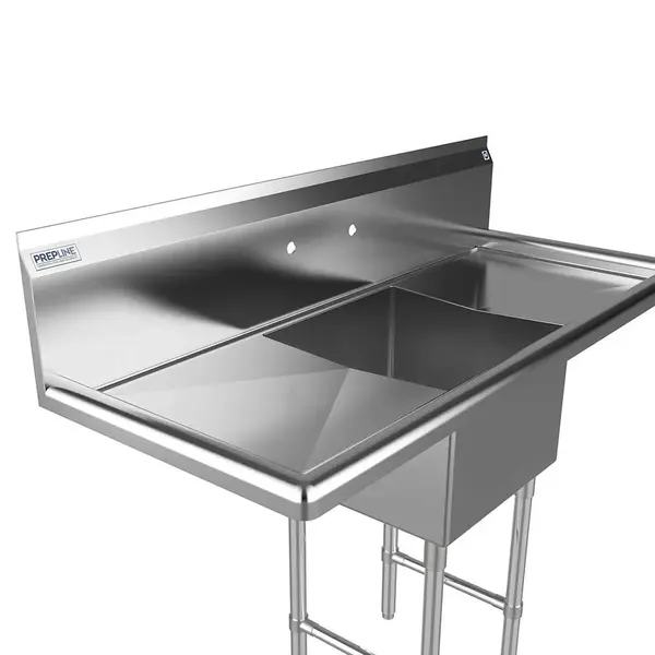Prepline XS1C-1818-LR, 54-inch 1-Compartment Commercial Sink with Left and Right Drainboards, 18x18-inch Bowls