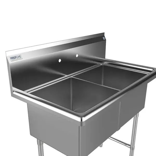 Prepline XS2C-1818, 42-inch 2-Compartment Commercial Sink, 18x18-inch Bowls