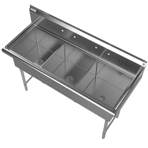 Prepline XS3C-2424, 77-inch 3-Compartment Stainless Steel Commercial Sink, 24x24-inch Bowls