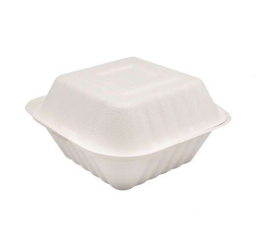 SafePro BC661, 6x6-Inch Bagasse Take Out Container with Hinged Lid 500/CS (Discontinued)
