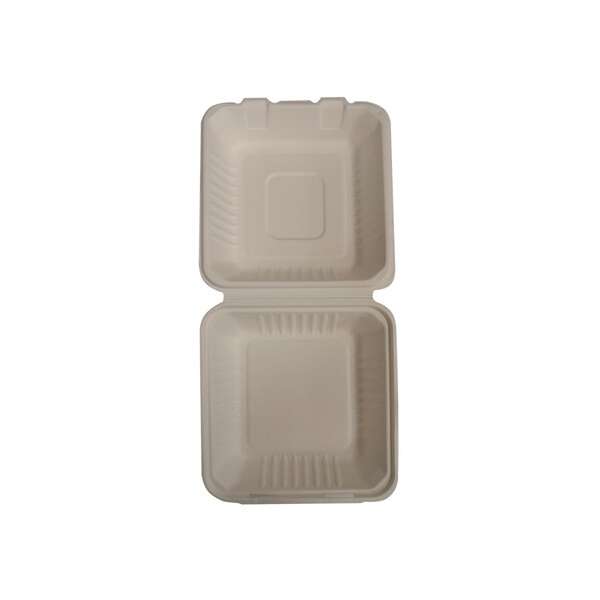 SafePro BC881PF, 9x8x3-Inch PFAS-Free Bagasse Bio Hinged Container w/Hinged Lid, 200/CS