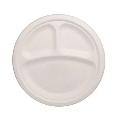 SafePro BP93 9-Inch Bagasse Compostable Round 3-Compartment Plate, 500/CS (Discontinued)
