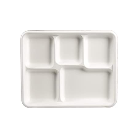 SafePro BT5PF, 5-Compartment PFAS-Free Bio Bagasse School Tray, 500/CS
