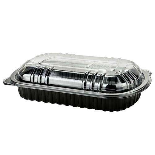 SafePro CDM710-LH710D, 10"x7" 32 Oz Half Rib Black Base & Clear PP Lid Combo, 126/CS