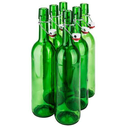 SafePro GB25GR, 0.75L / 25.4-ounce Green Glass Bottle with Stopper, EA