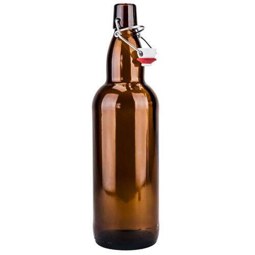 SafePro GB32BR, 1L / 33.8-ounce Brown Glass Bottle with Stopper, EA
