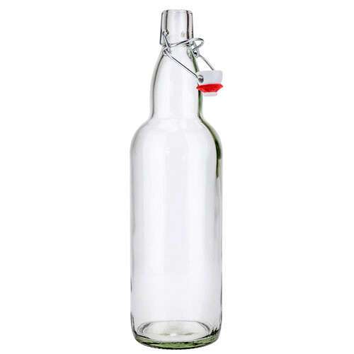 SafePro GB32CL, 1L / 32 Ounce Clear Glass Bottle with Stopper, EA
