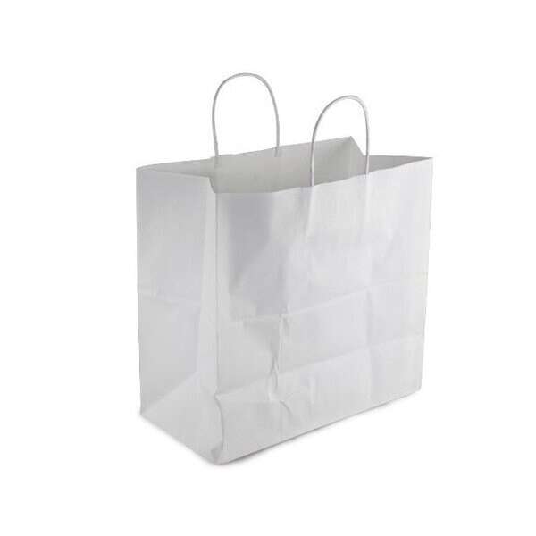 SafePro DURO 13x7x13-Inch White Paper Shopping Bag with Twisted Handles, 250/CS