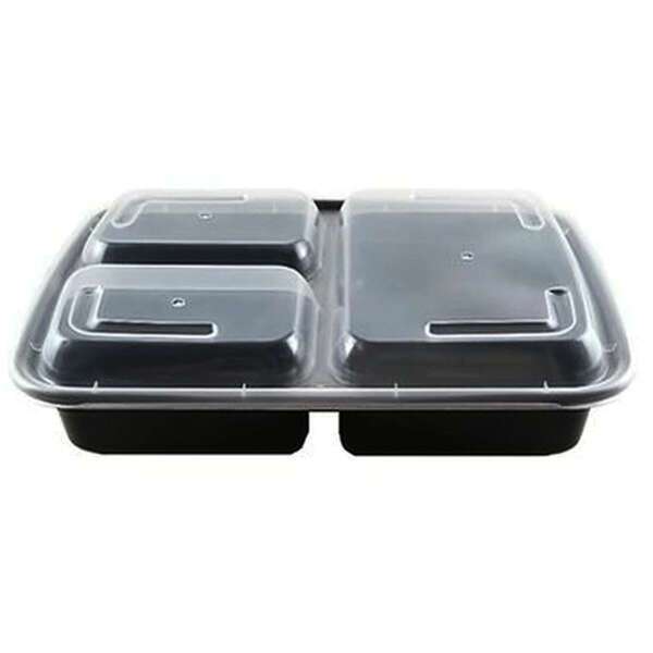 SafePro MC333 32 Oz 3-Compartment Microwavable Containers Combo, Black Bottom, 150/CS